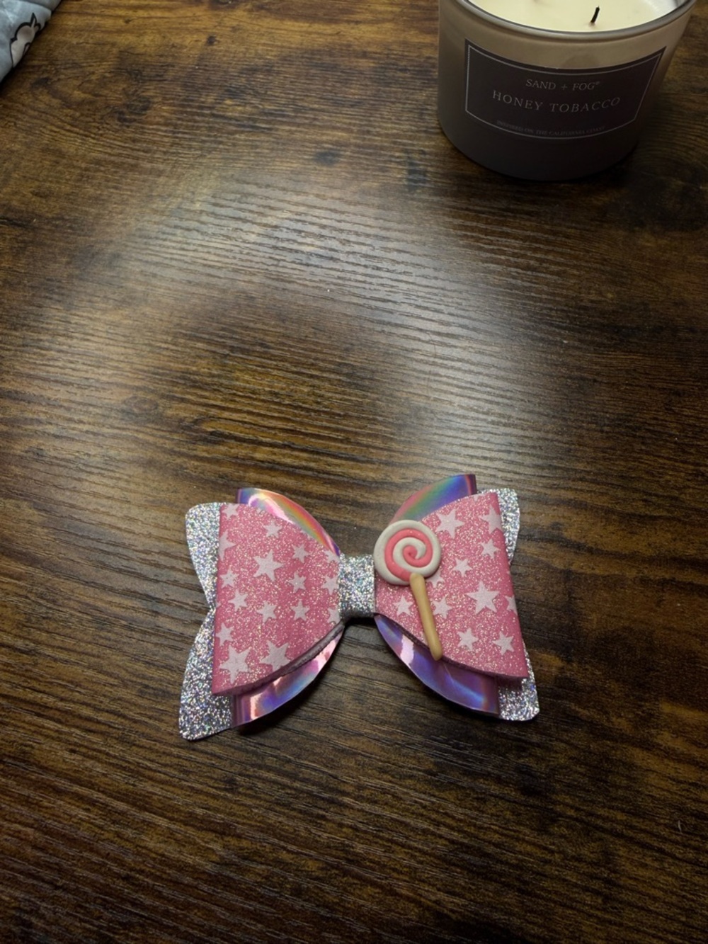 & Other Stories Pink Star Glitter Layered Hair Bow with Candy Accent